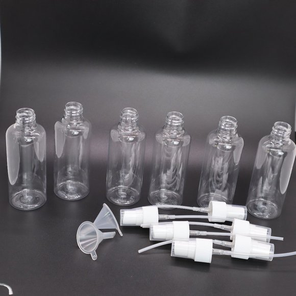 6 pack spray bottles, 4 oz. 100ml clear empty fine mist plastic bottles new - Picture 1 of 4